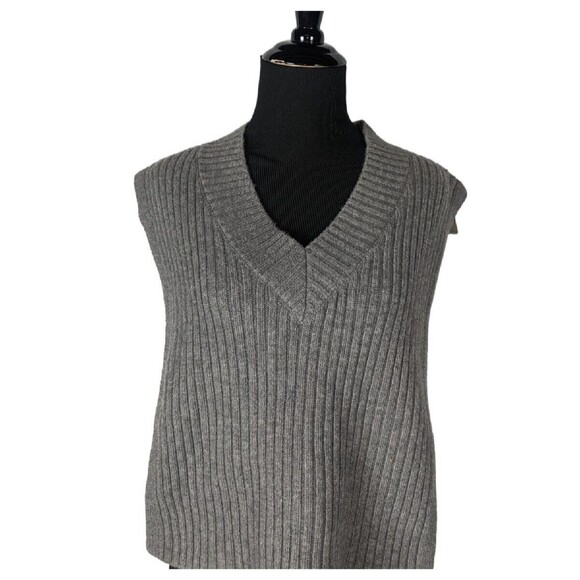Primark Sweater OSFM Grey Vneck Ribbed Pullover Open Side Vest Preppy Academic - Picture 1 of 5